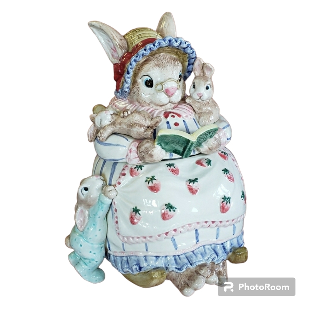 Fitz and Floyd Bonnet Hill Bunny Rabbit Cookie Jar